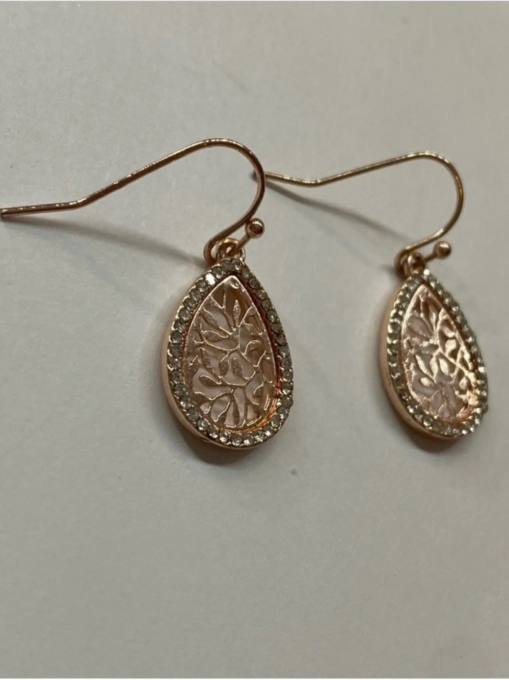 Elegant Rose Gold tone Teardrop Filigree Earrings
